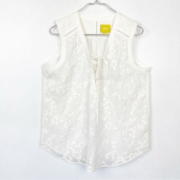Anthropologie Maeve embroidered White Floral Lace Up sleeve less top 12 - Picture 2 of 11